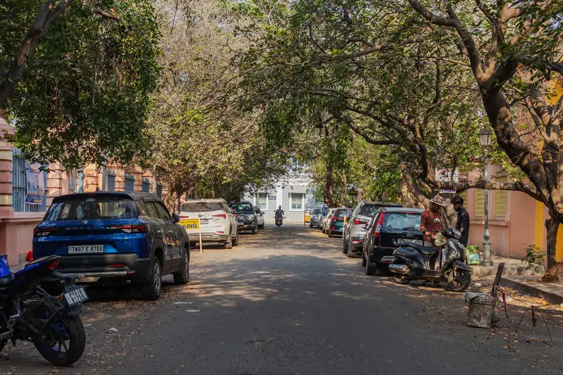 Tree-shaded street in White Town, the French Quarter of Puducherry